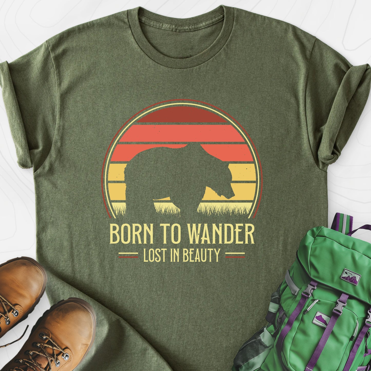 Born to Wander Military Green front print lightweight T-shirt
