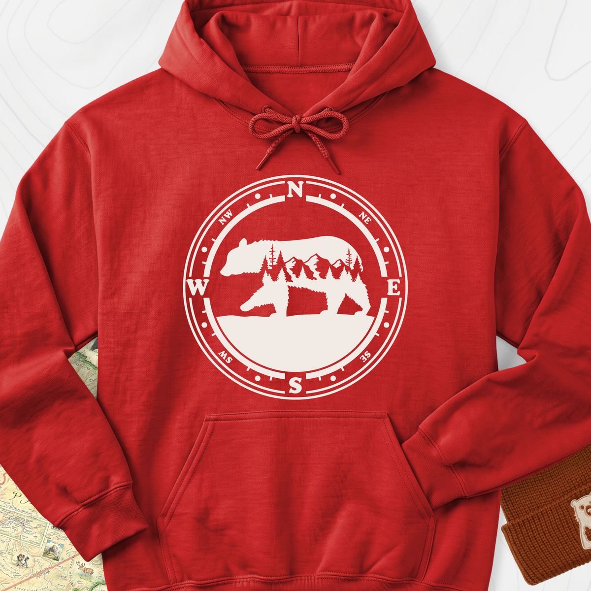 Bear Compass Hoodie - Red