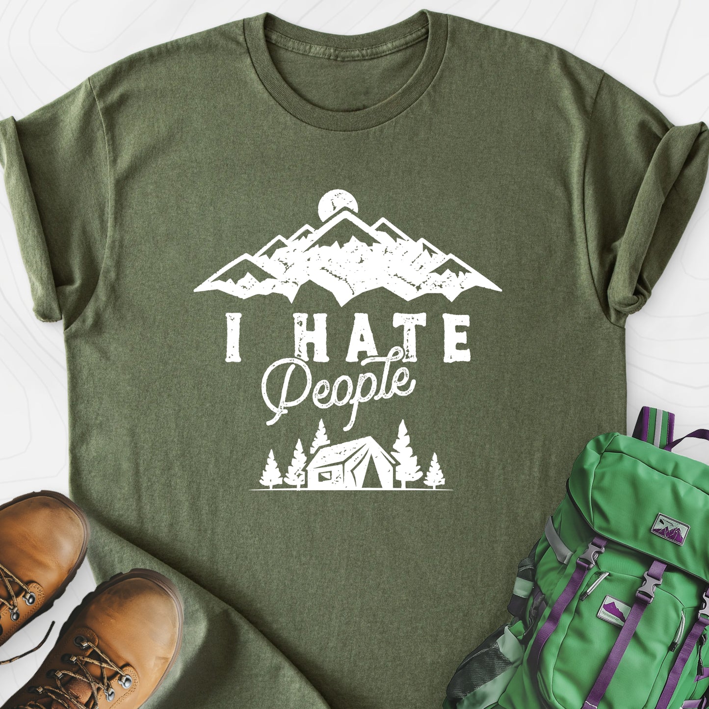 I Hate People Military Green front print lightweight T-shirt