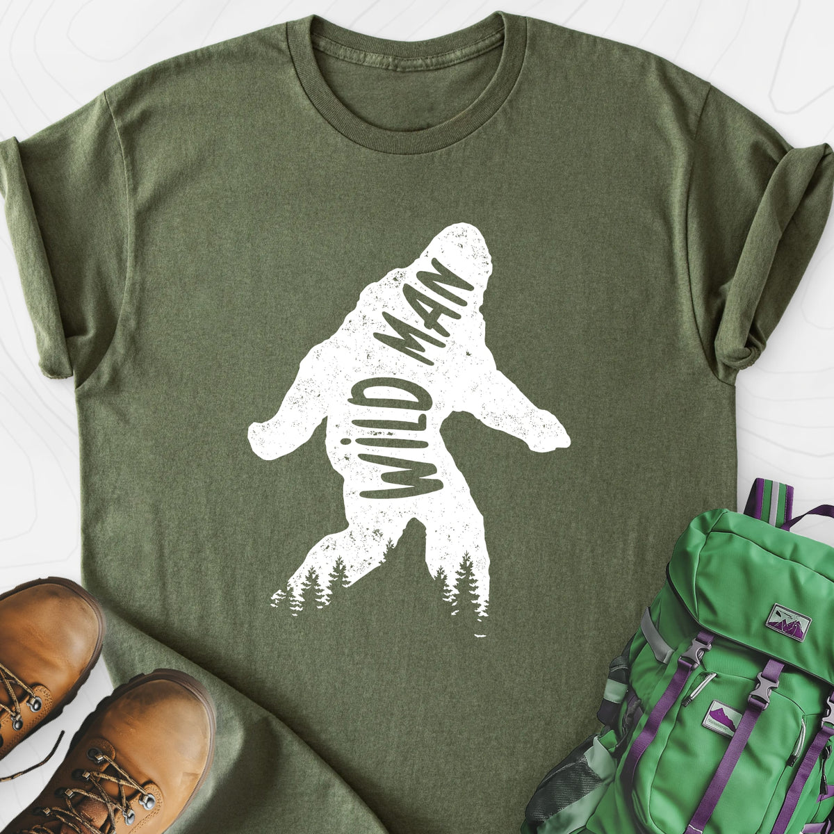 Wild Man Military Green front print lightweight T-shirt