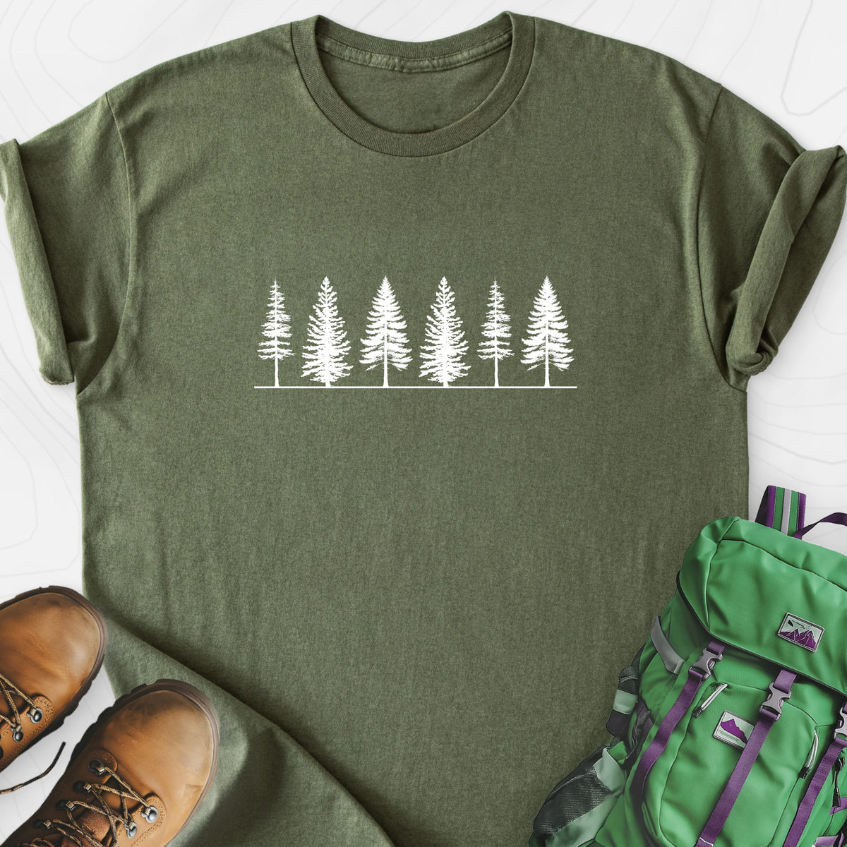 Tree Silhouette Military Green front print lightweight T-shirt