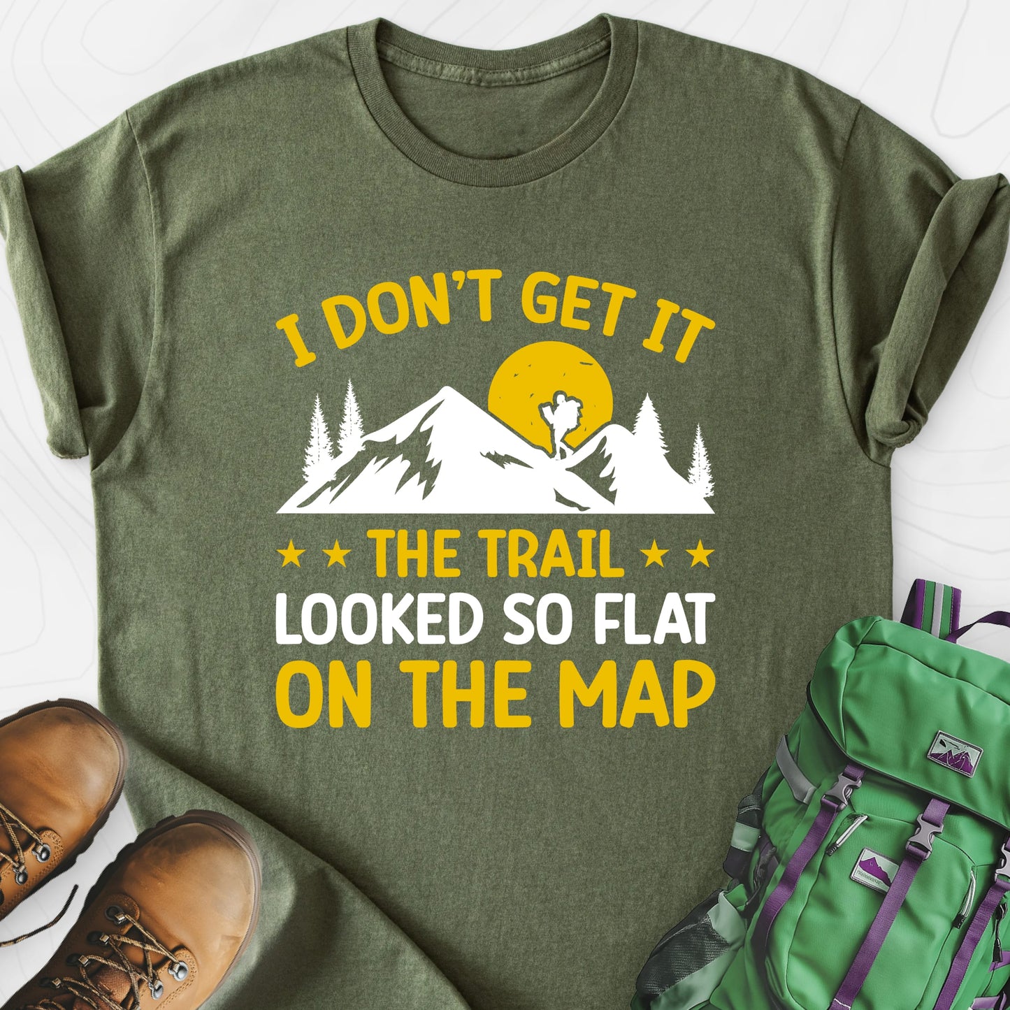 The Trail Looked So Flat Military Green front print lightweight T-shirt