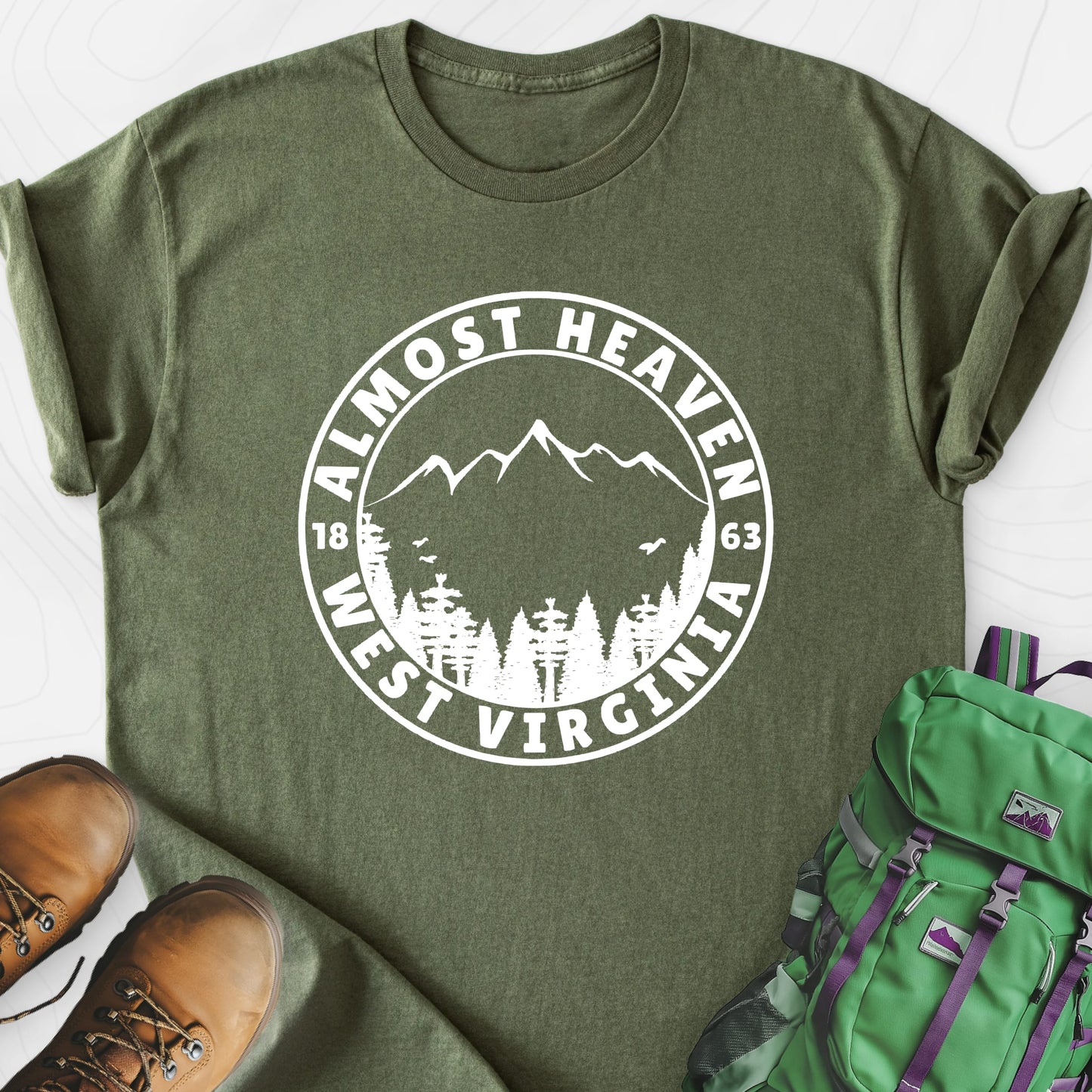 Almost Heaven Military Green front print lightweight T-shirt