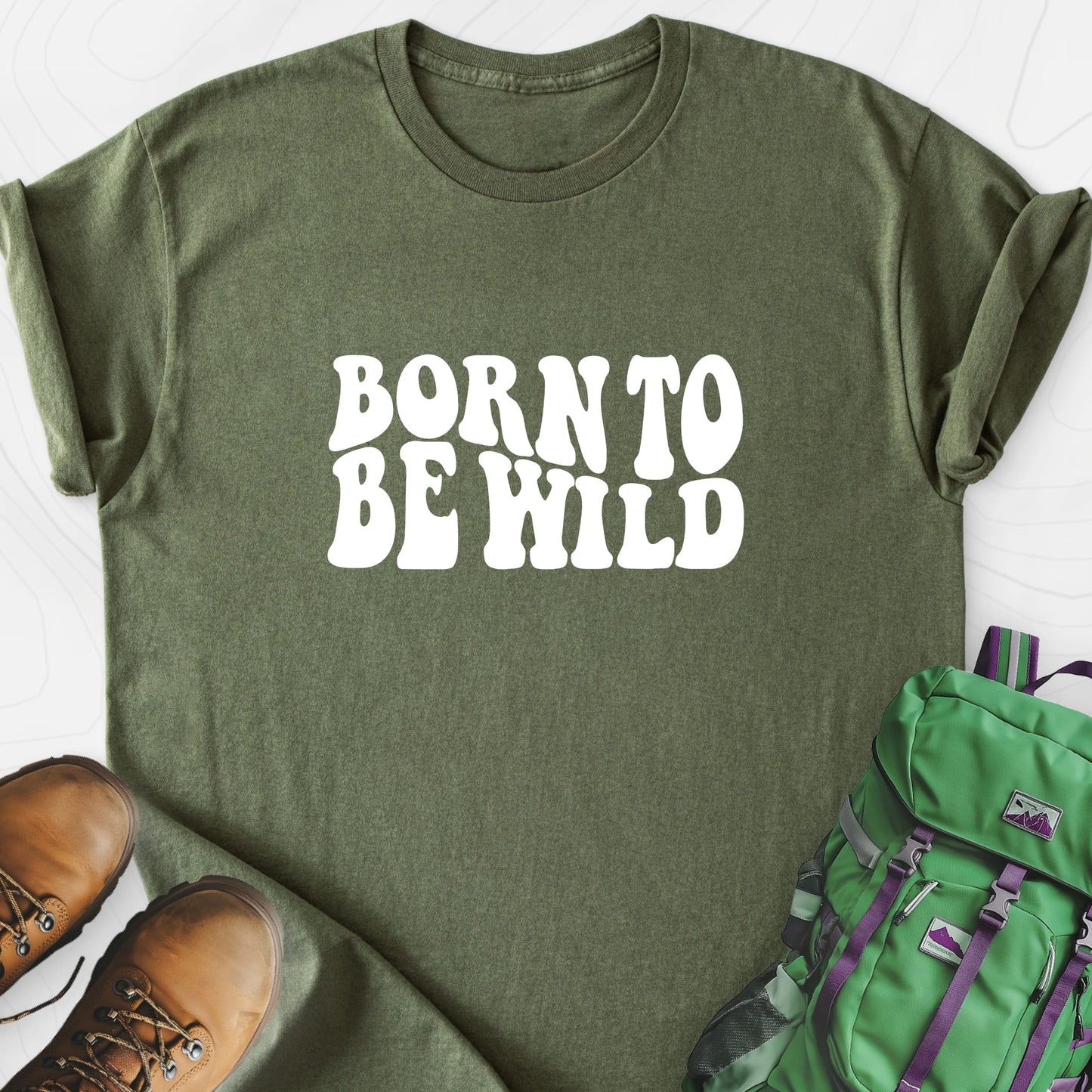 Born To Be Wild Retro Military Green front print lightweight T-shirt