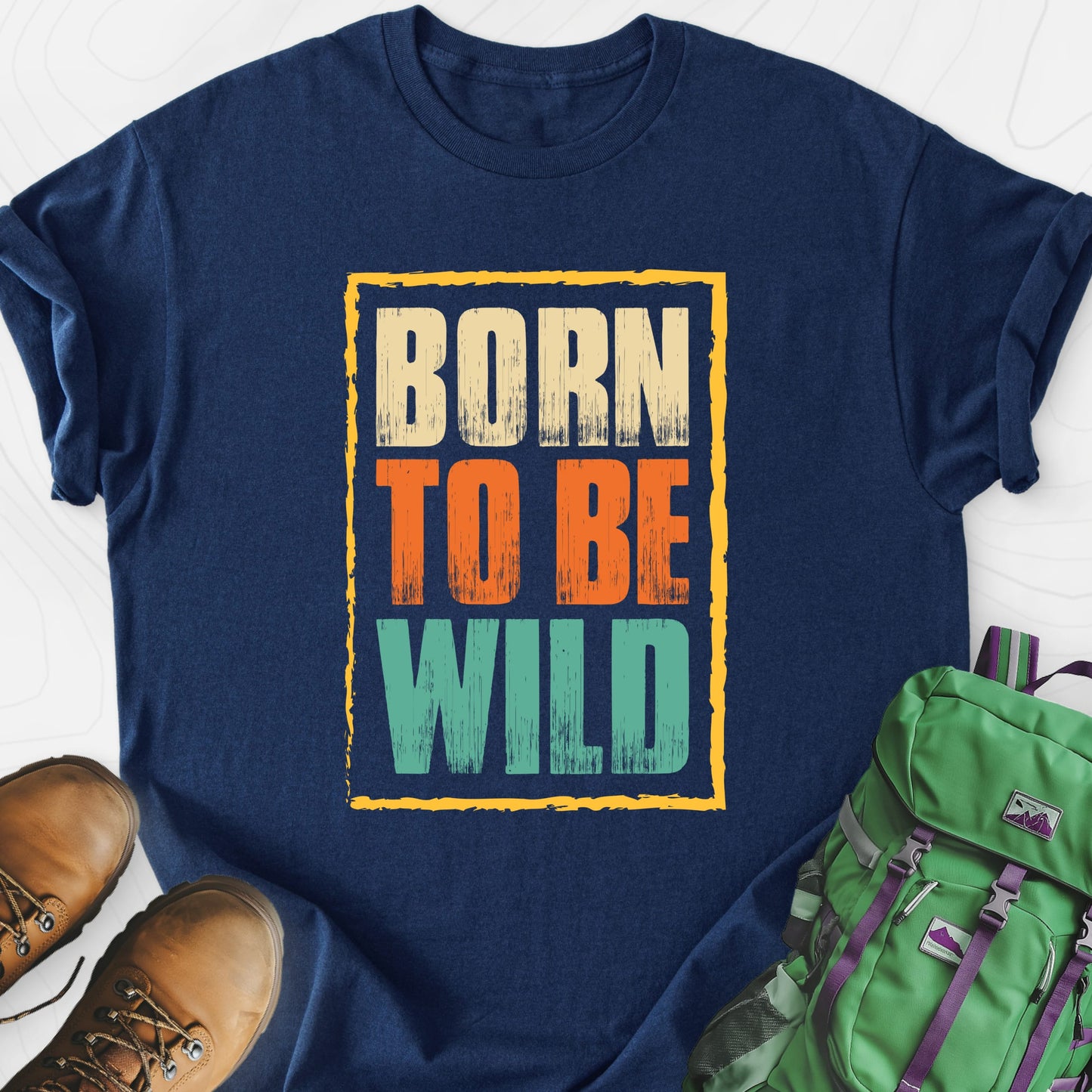 Born To Be Wild Distressed Navy front print lightweight T-shirt
