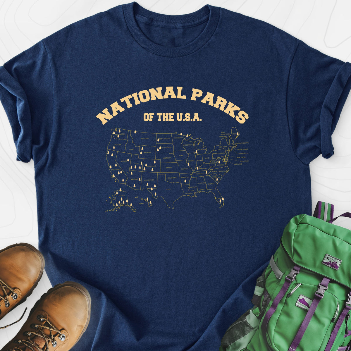 National Parks Map Navy front print lightweight T-shirt