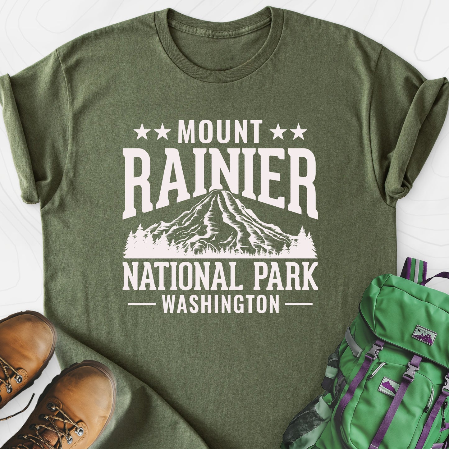 Mount Rainier Military Green front print lightweight T-shirt