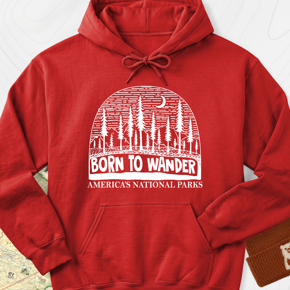 Born to Wander America Hoodie - Red
