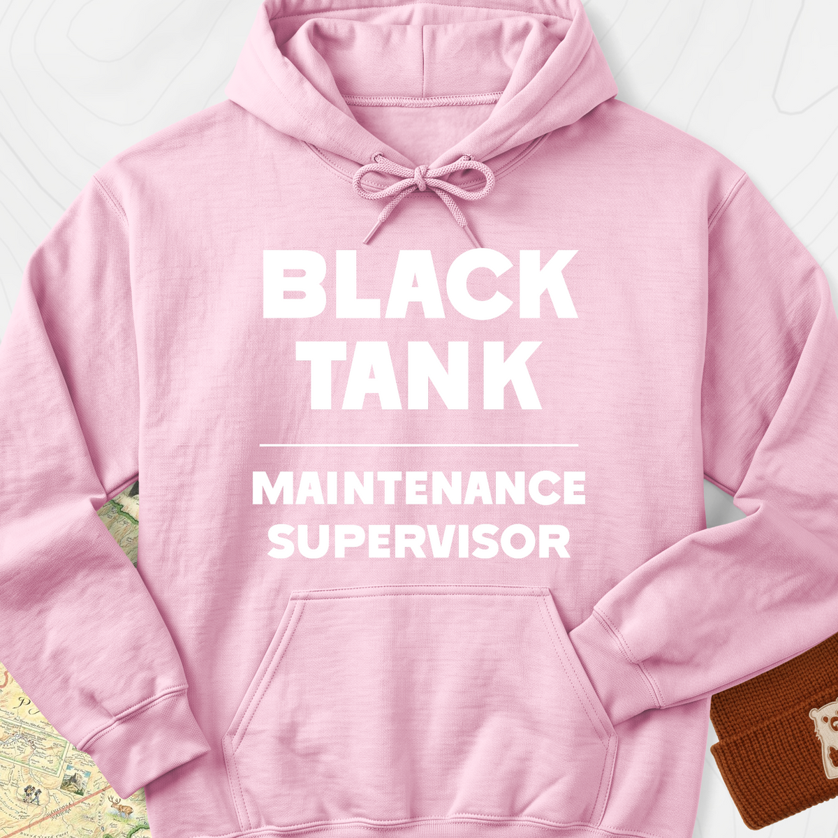 Black Tank Maintenance Supervisor Hoodie - Light Pink