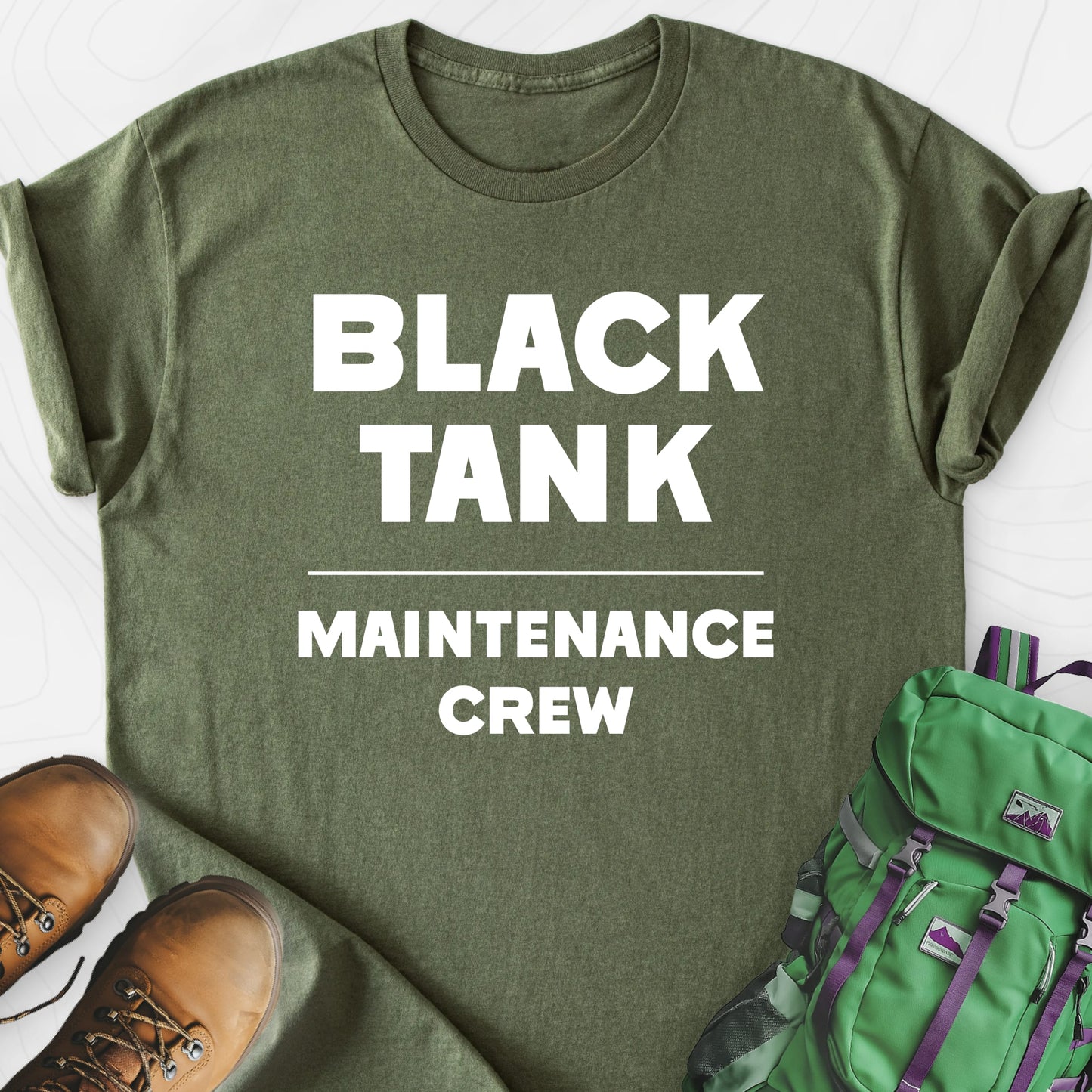 Black Tank Maintenance Crew Military Green front print lightweight T-shirt