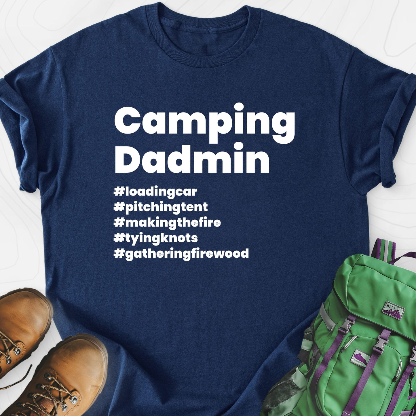 Camping Dadmin Navy front print lightweight T-shirt