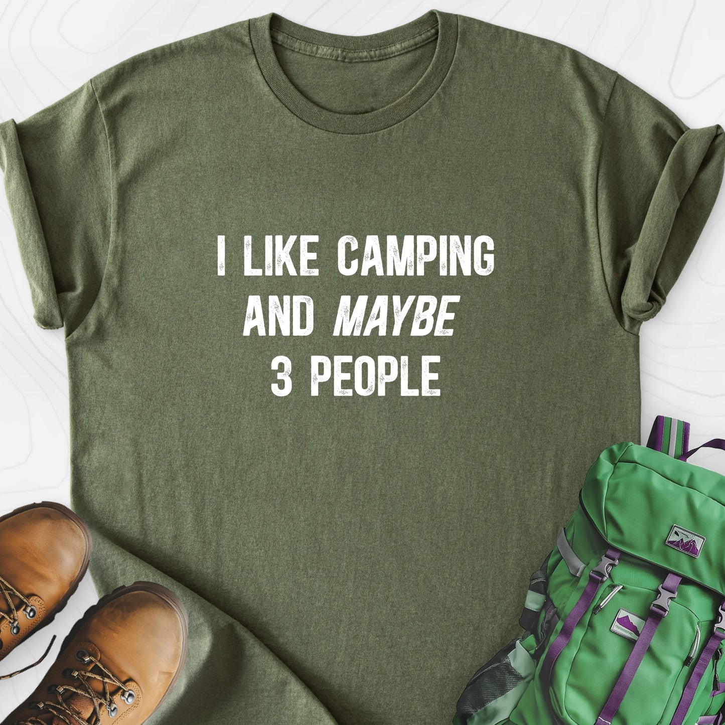 I Like Camping... Military Green front print lightweight T-shirt