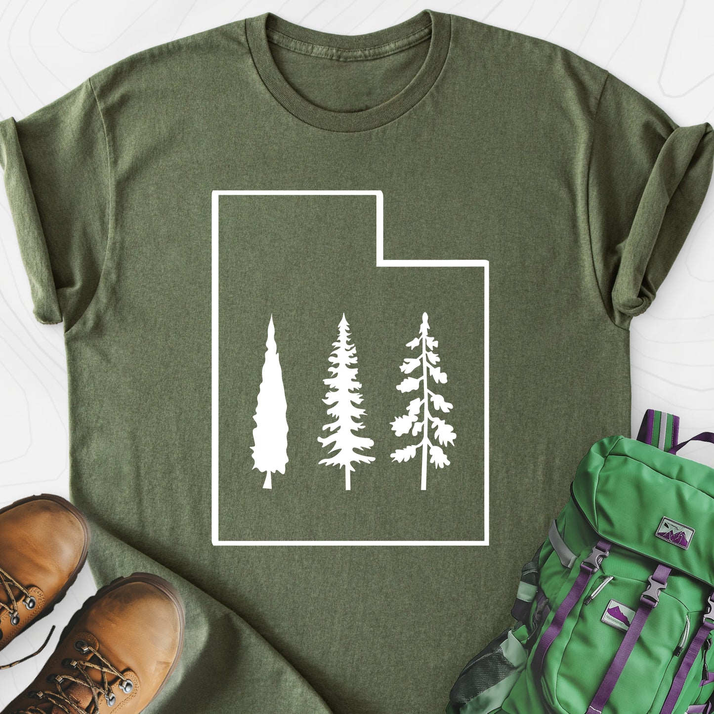 Utah Trees Military Green front print lightweight T-shirt