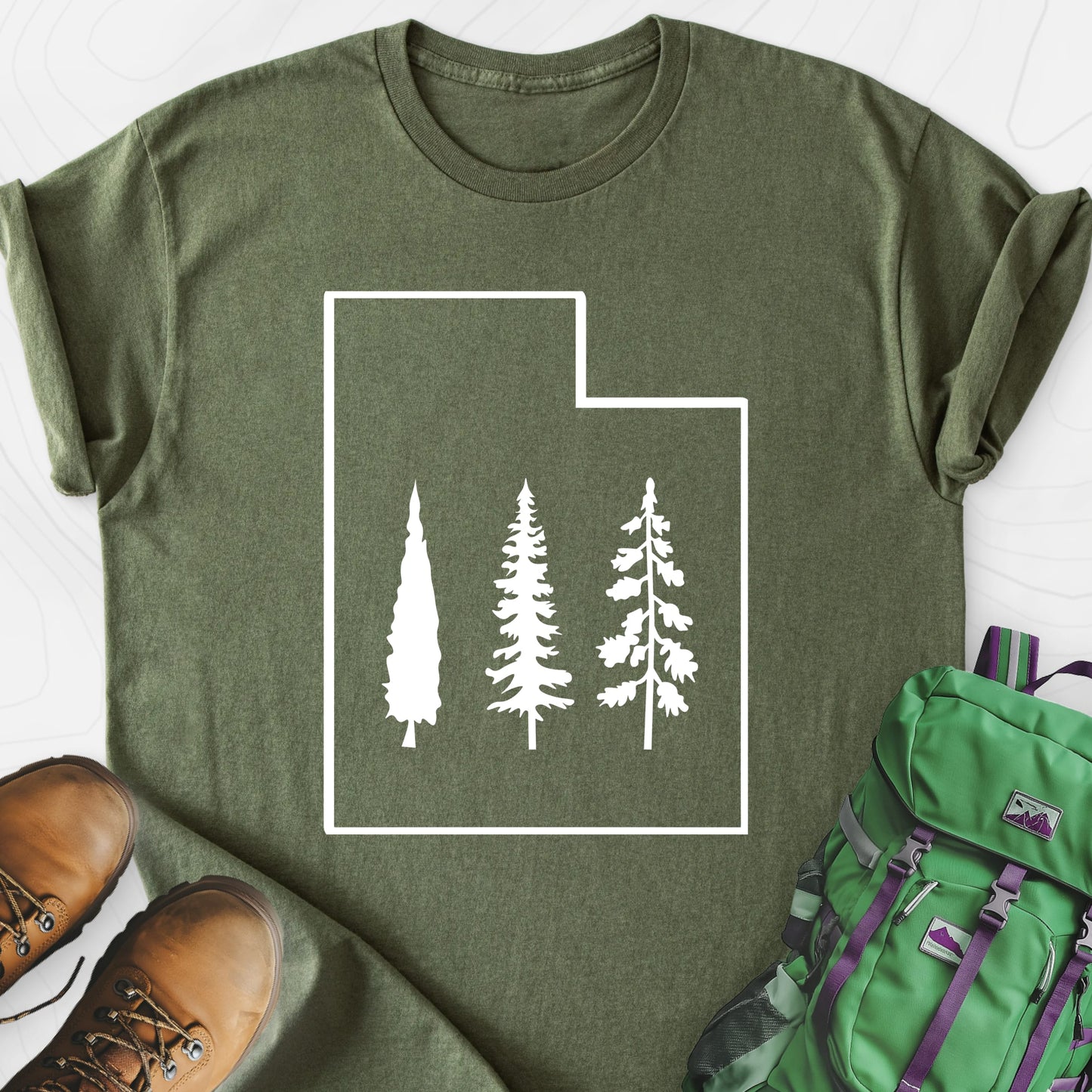 Utah Trees Military Green front print lightweight T-shirt