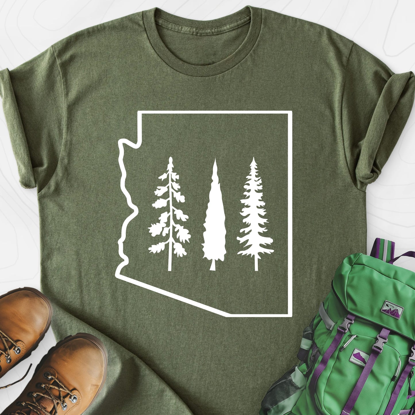 Arizona Trees Military Green front print lightweight T-shirt