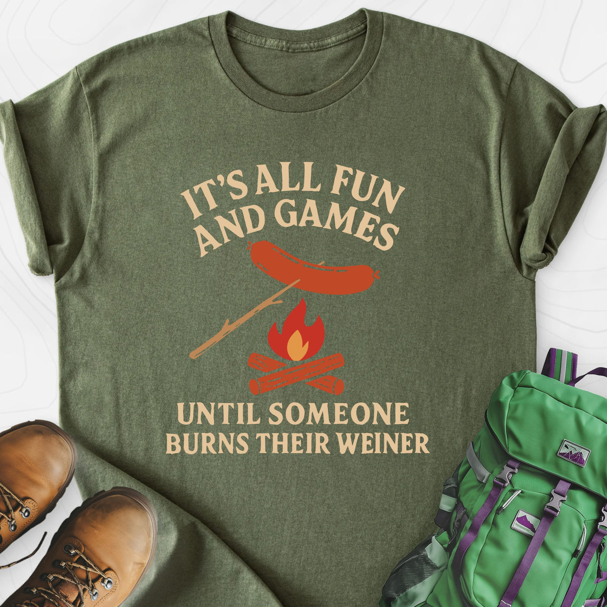 Burnt Wiener Club Military Green front print lightweight T-shirt