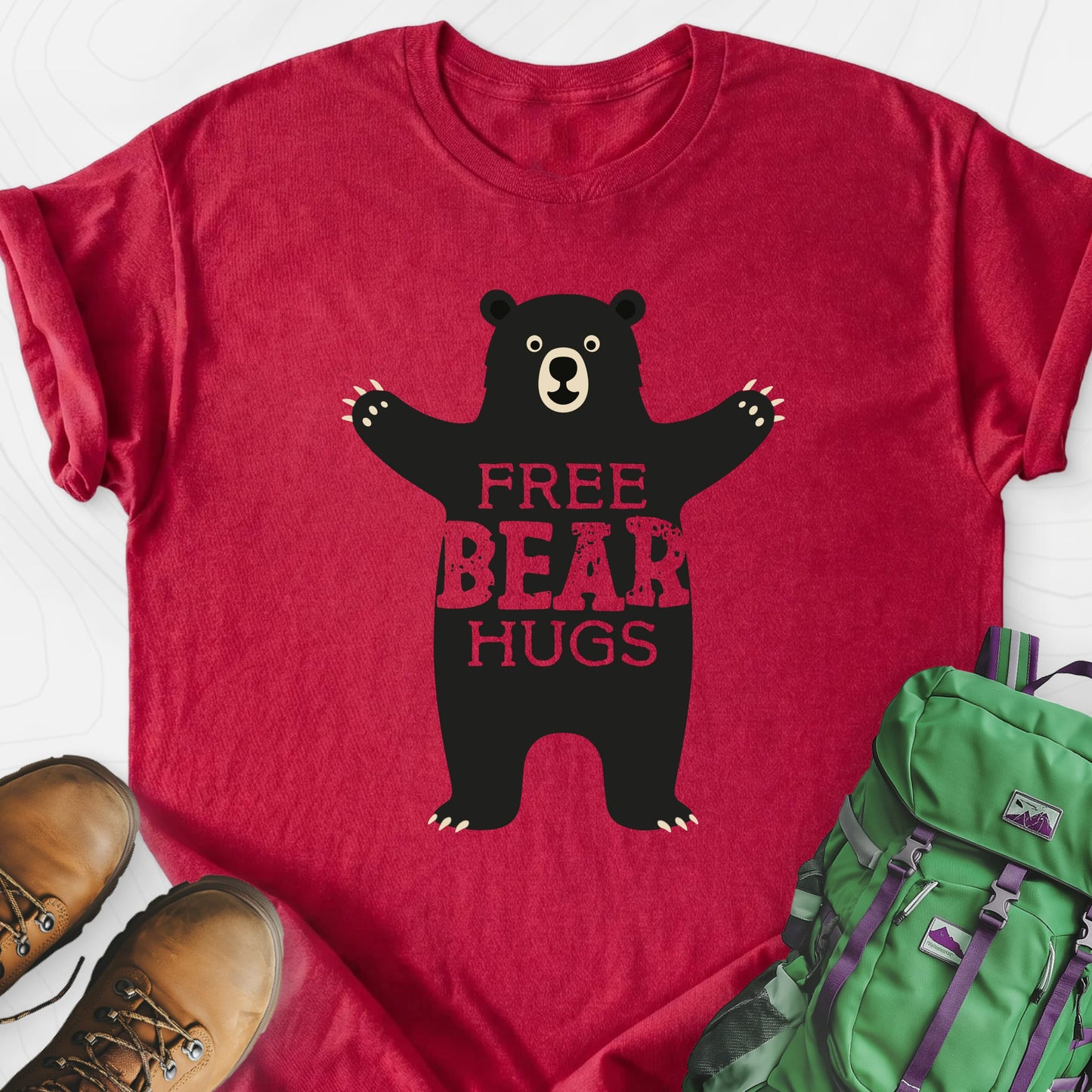 Free Bear Hugs Heather Red front print lightweight T-shirt
