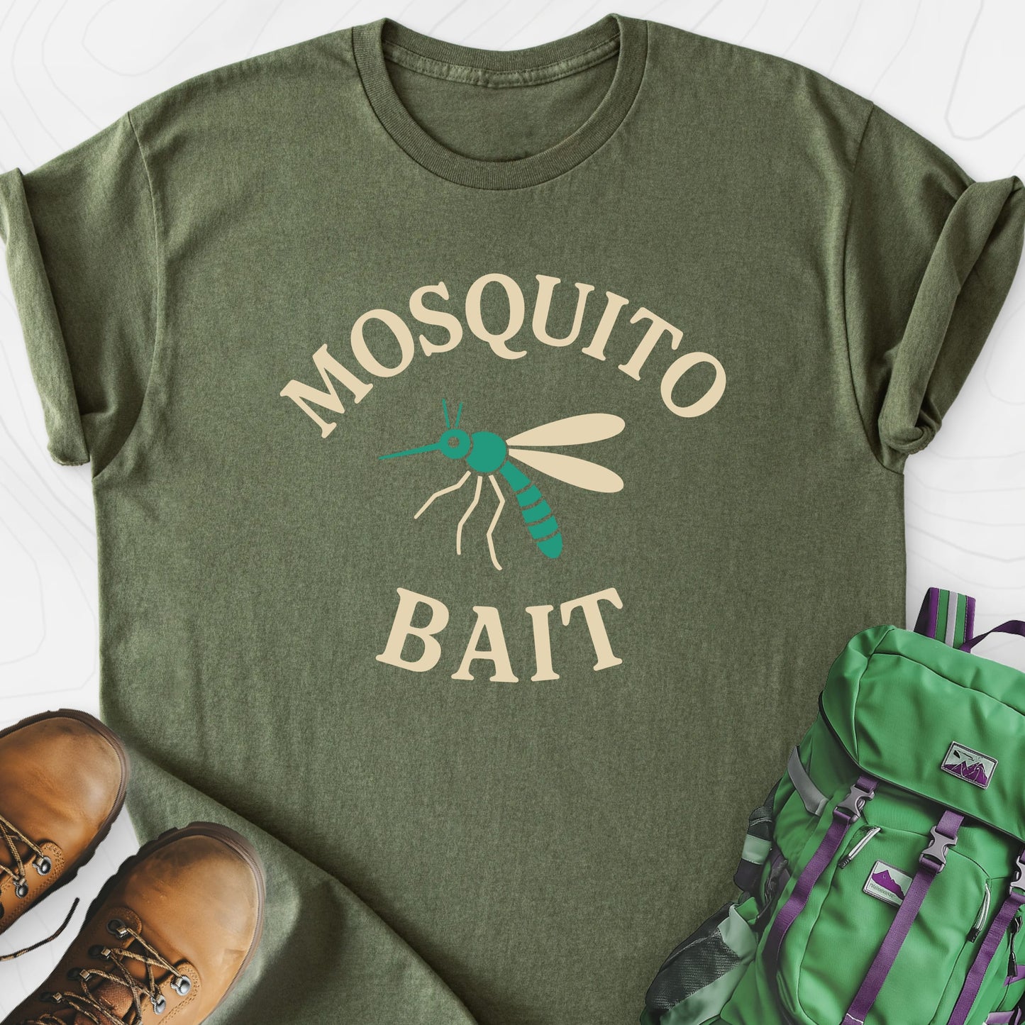 Classic Mosquito Bait Military Green front print lightweight T-shirt