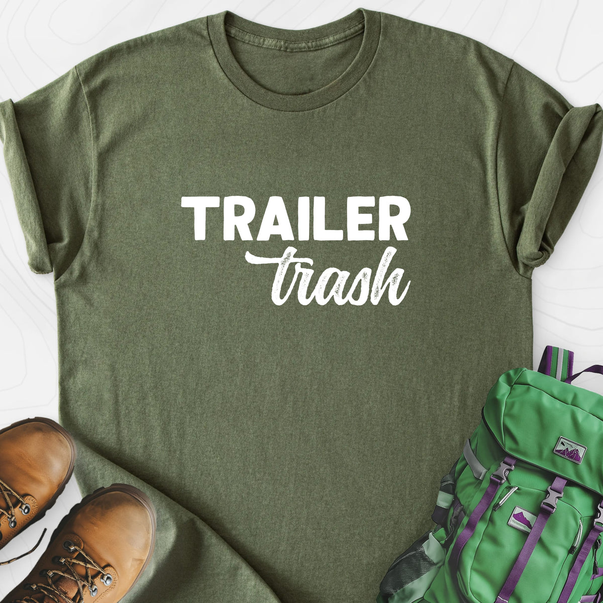 Trailer Trash Military Green front print lightweight T-shirt
