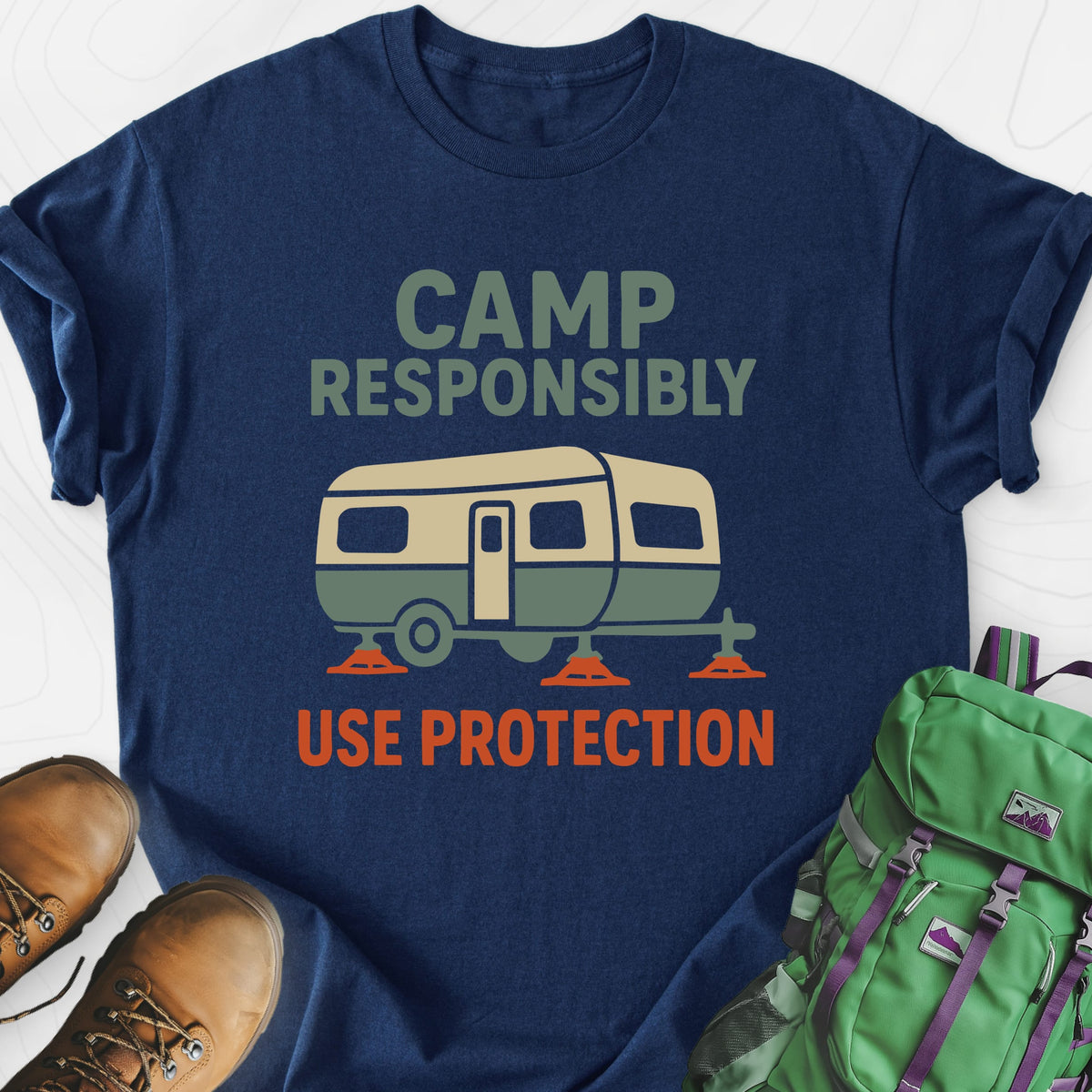 Camp Responsibly Navy front print lightweight T-shirt