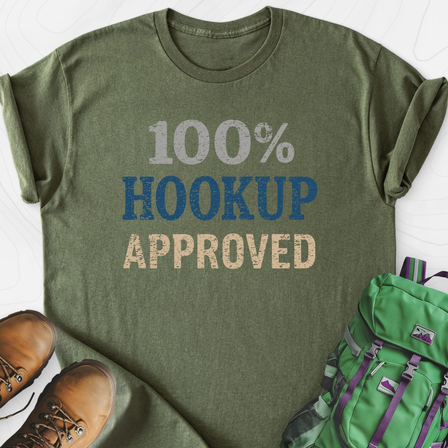 Hookup Approved Military Green front print lightweight T-shirt