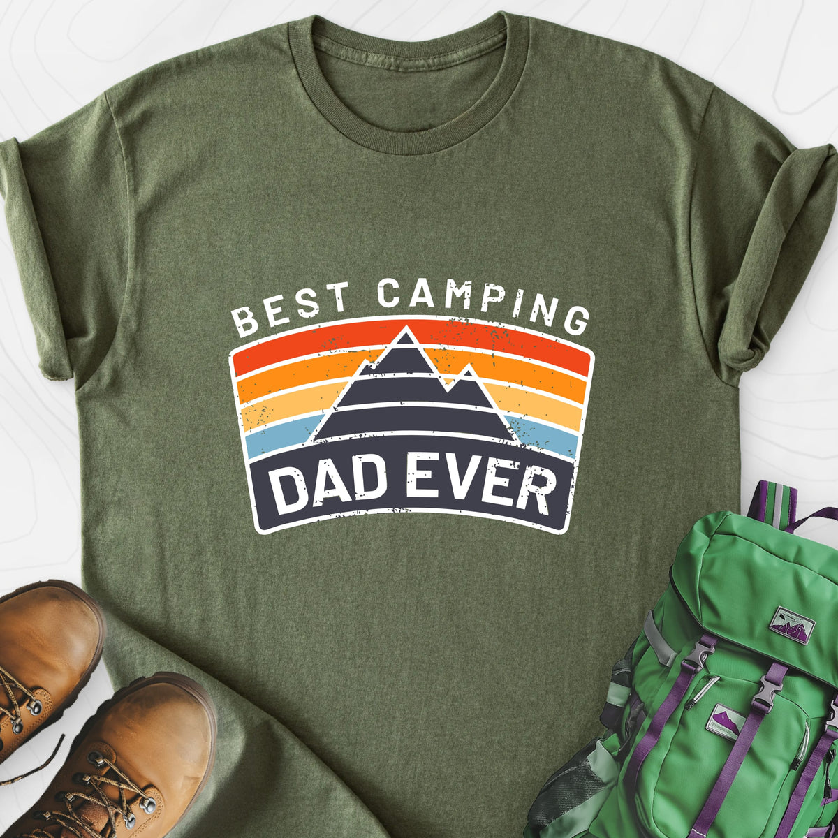 Best Camping Dad Ever Military Green front print lightweight T-shirt