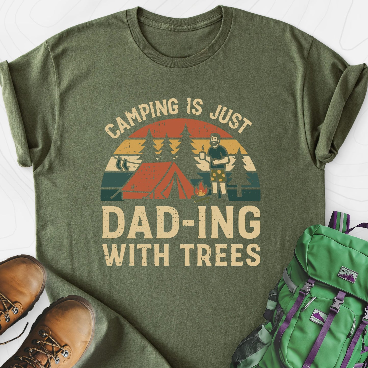 Dad-ing With Trees Military Green front print lightweight T-shirt