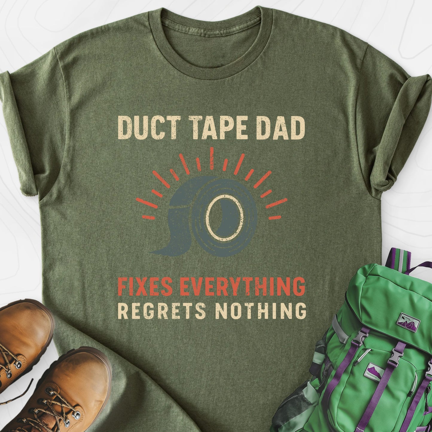 Duct Tape Dad Military Green front print lightweight T-shirt