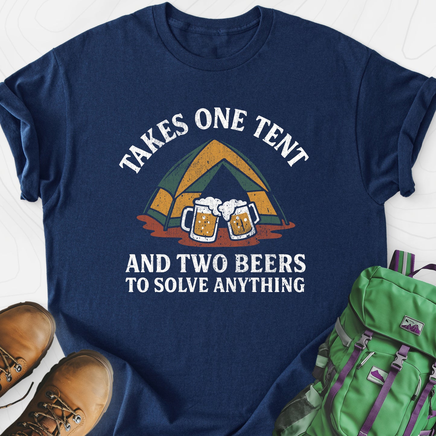 One Tent, Two Beers Navy front print lightweight T-shirt