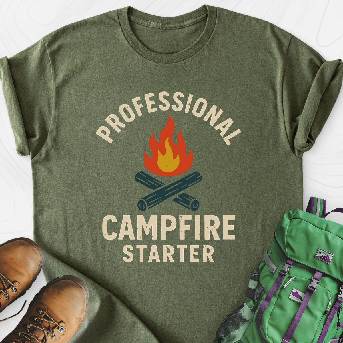 Campfire Pro Military Green front print lightweight T-shirt