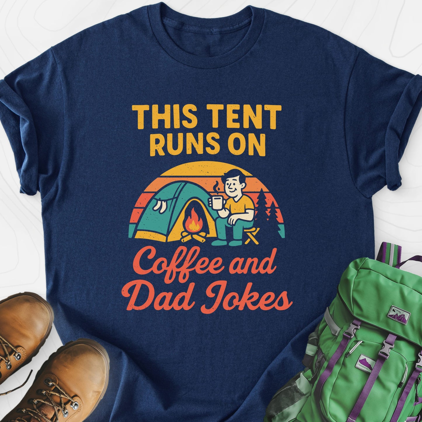 This Tent Runs on Dad Jokes Navy front print lightweight T-shirt