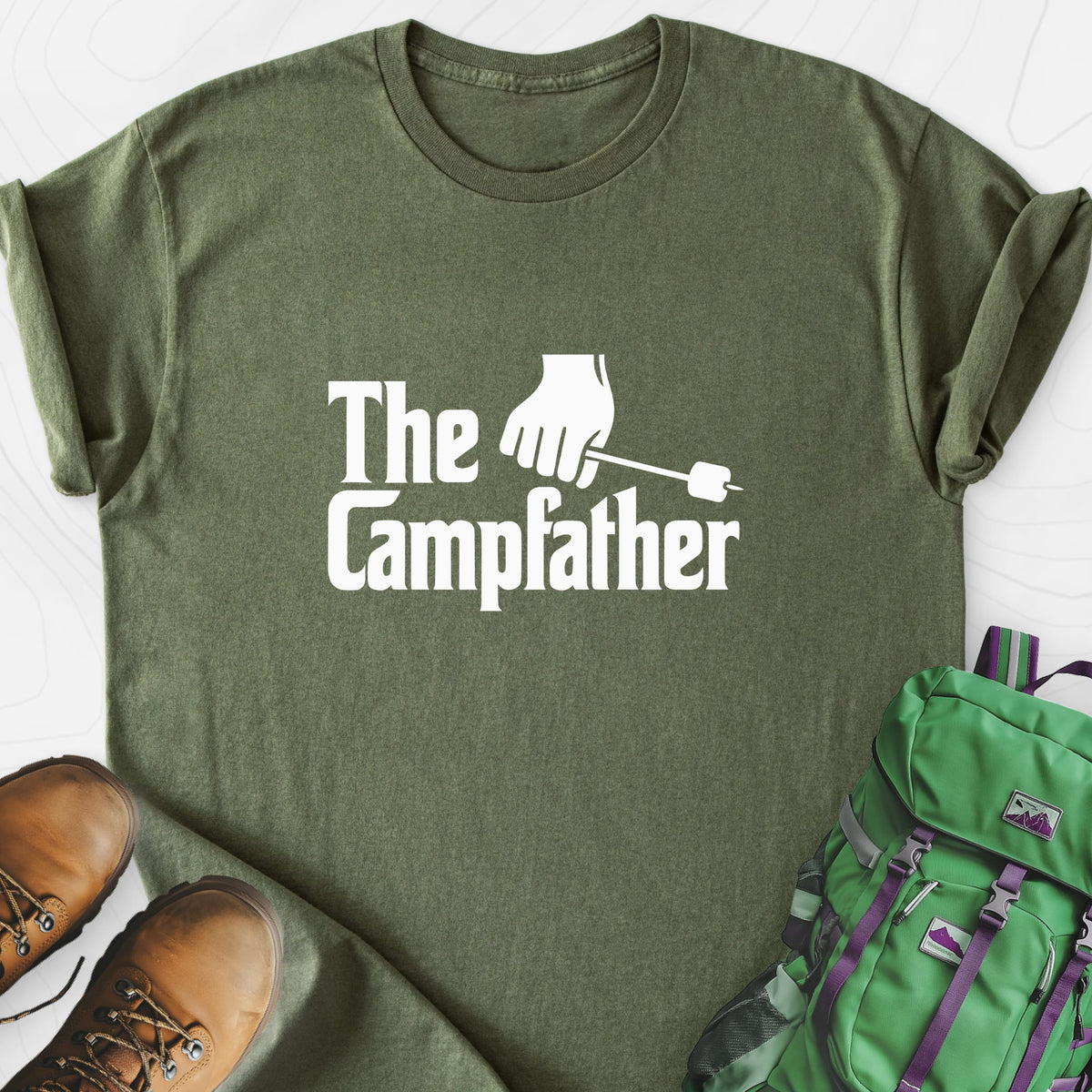 The Campfather Military Green front print lightweight T-shirt