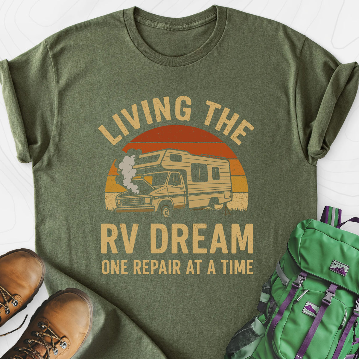 Living the RV Dream Military Green front print lightweight T-shirt