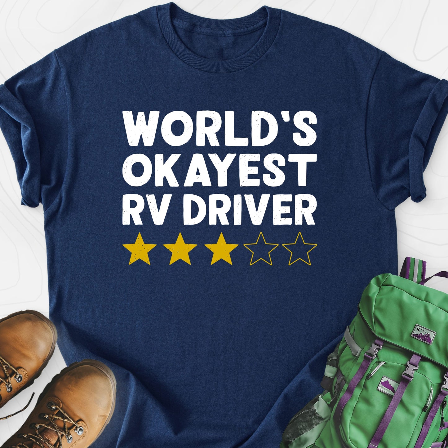 World’s Okayest RV Driver Navy front print lightweight T-shirt