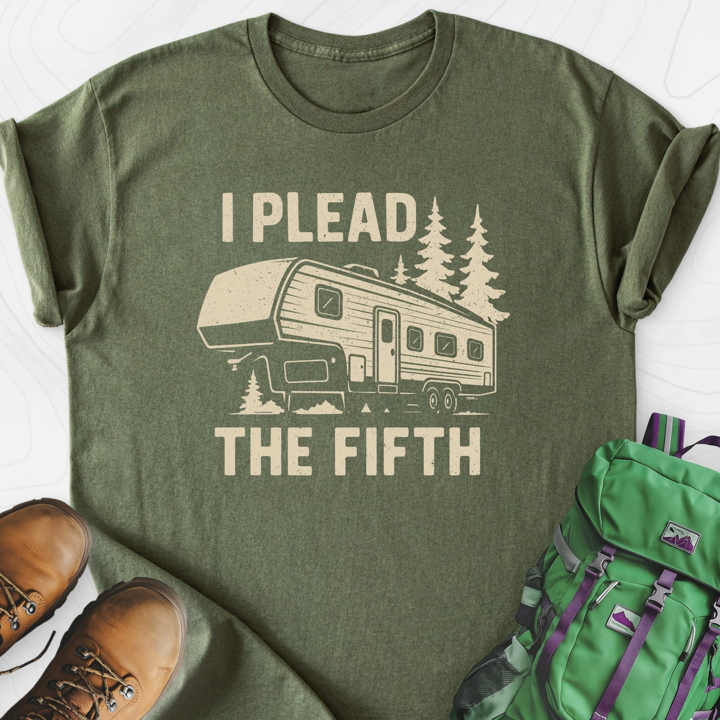 I Plead the Fifth Military Green front print lightweight T-shirt