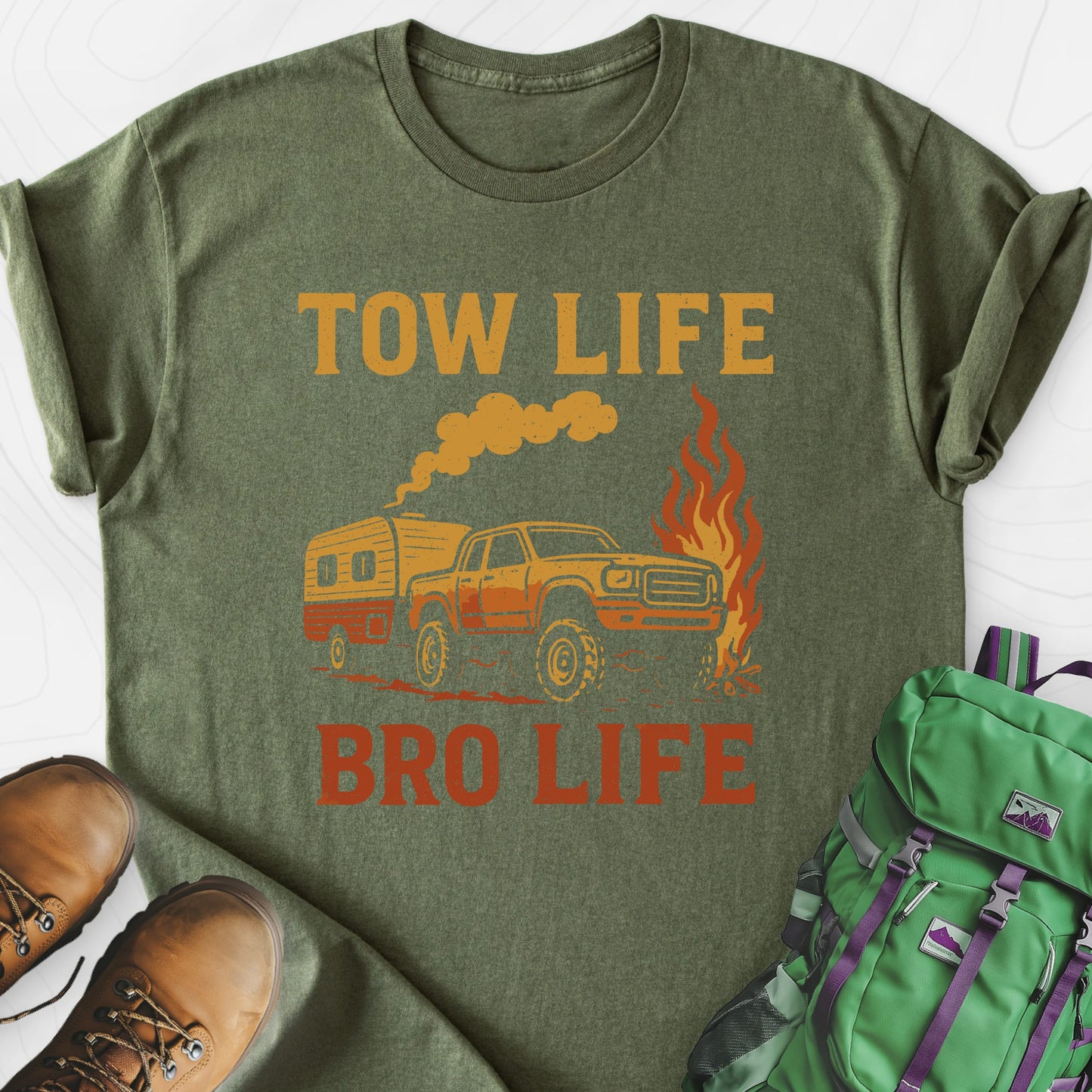 Tow Life, Bro Life Military Green front print lightweight T-shirt