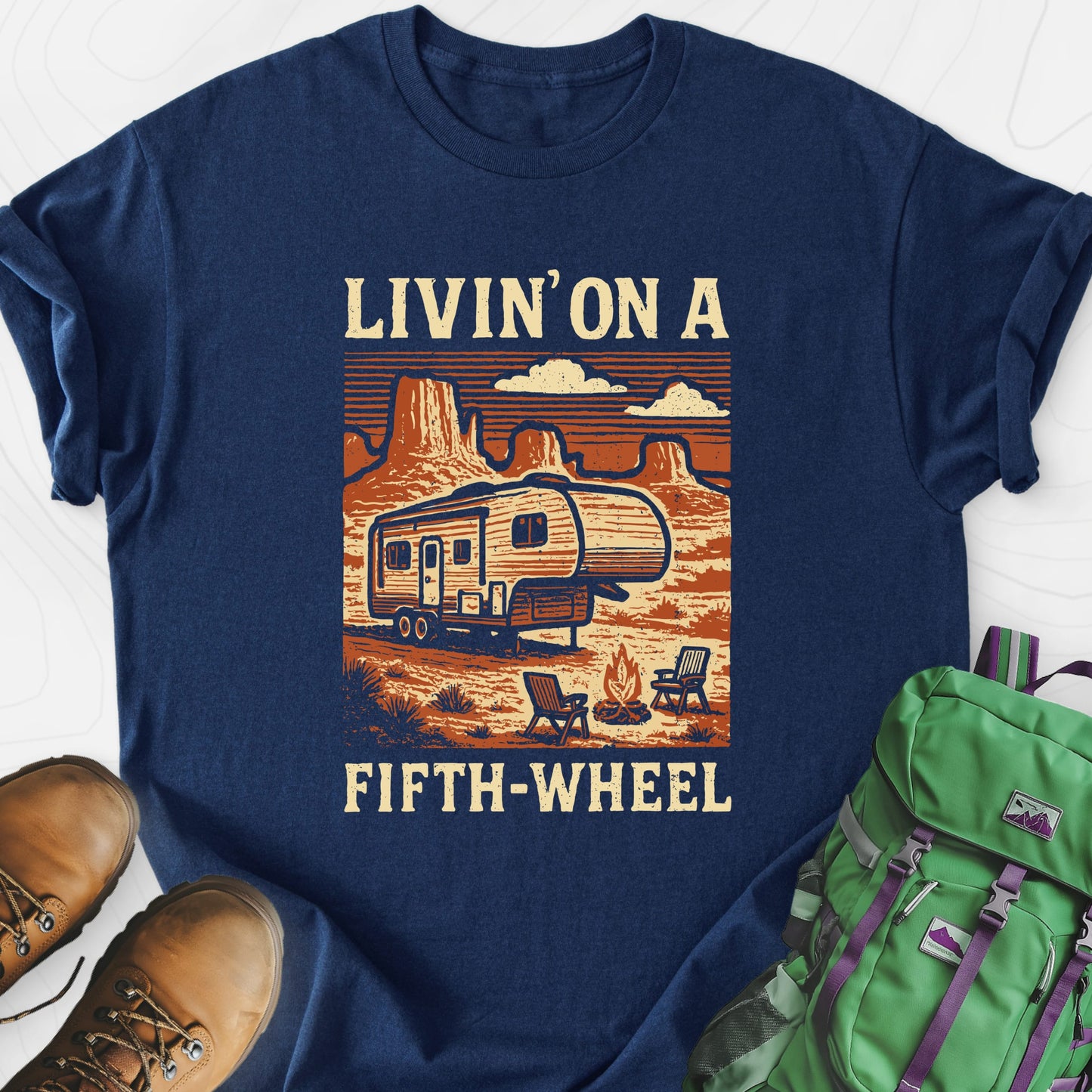 Livin’ on a Fifth-Wheel Navy front print lightweight T-shirt