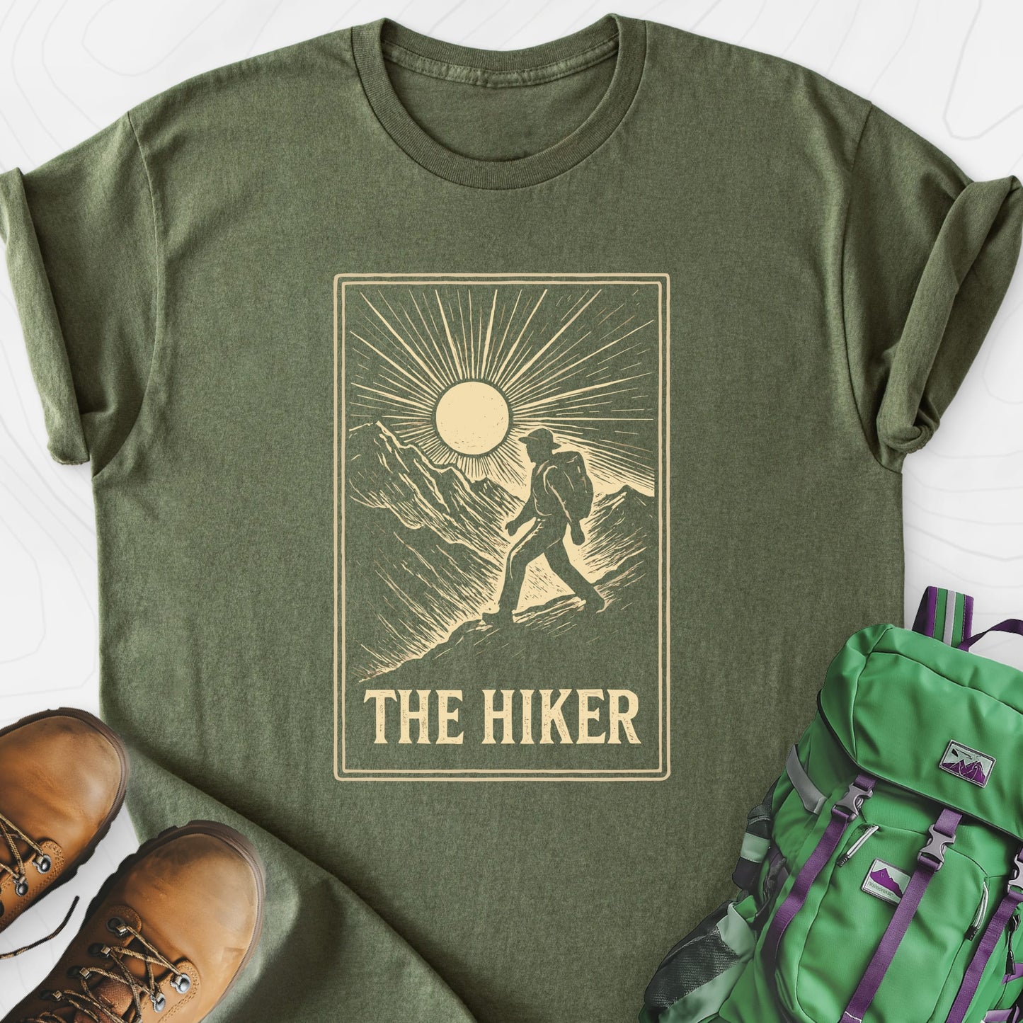 The Hiker Military Green front print lightweight T-shirt