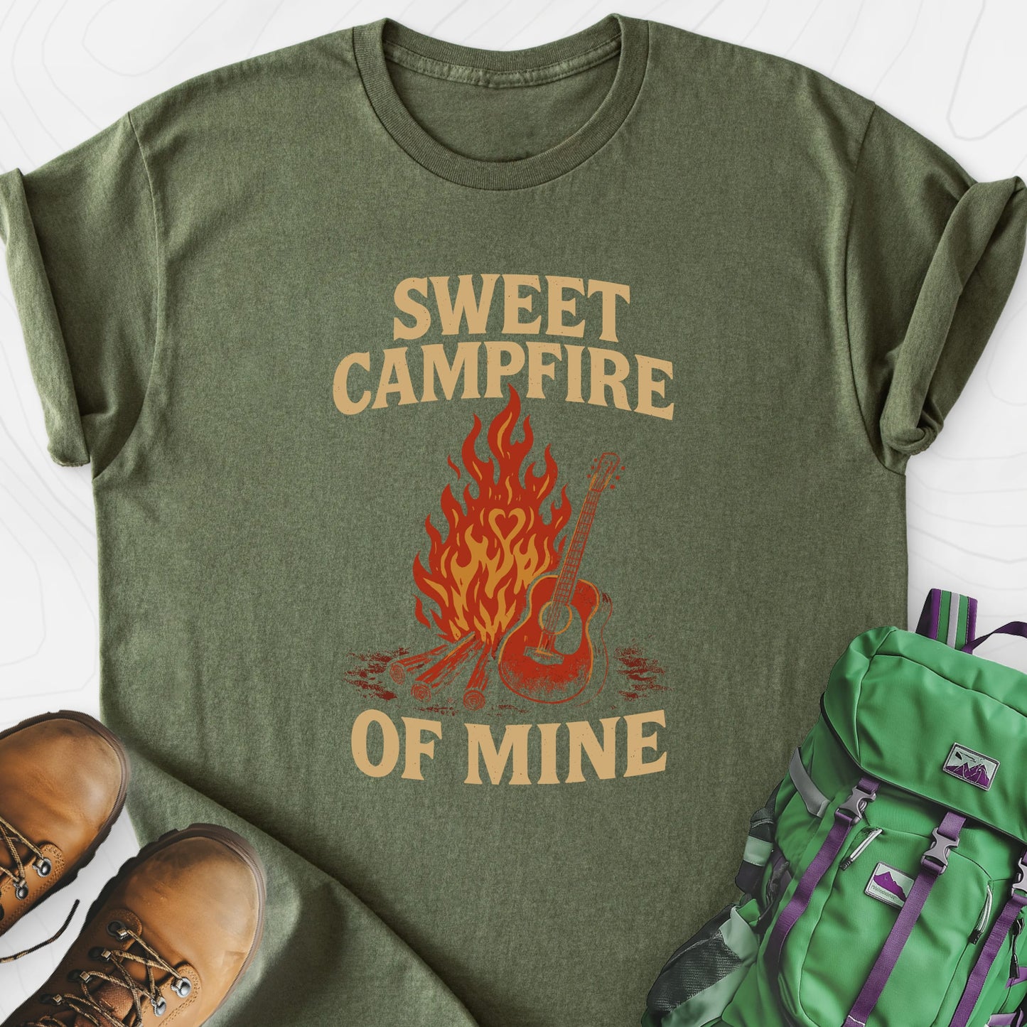 Sweet Campfire of Mine Military Green front print lightweight T-shirt