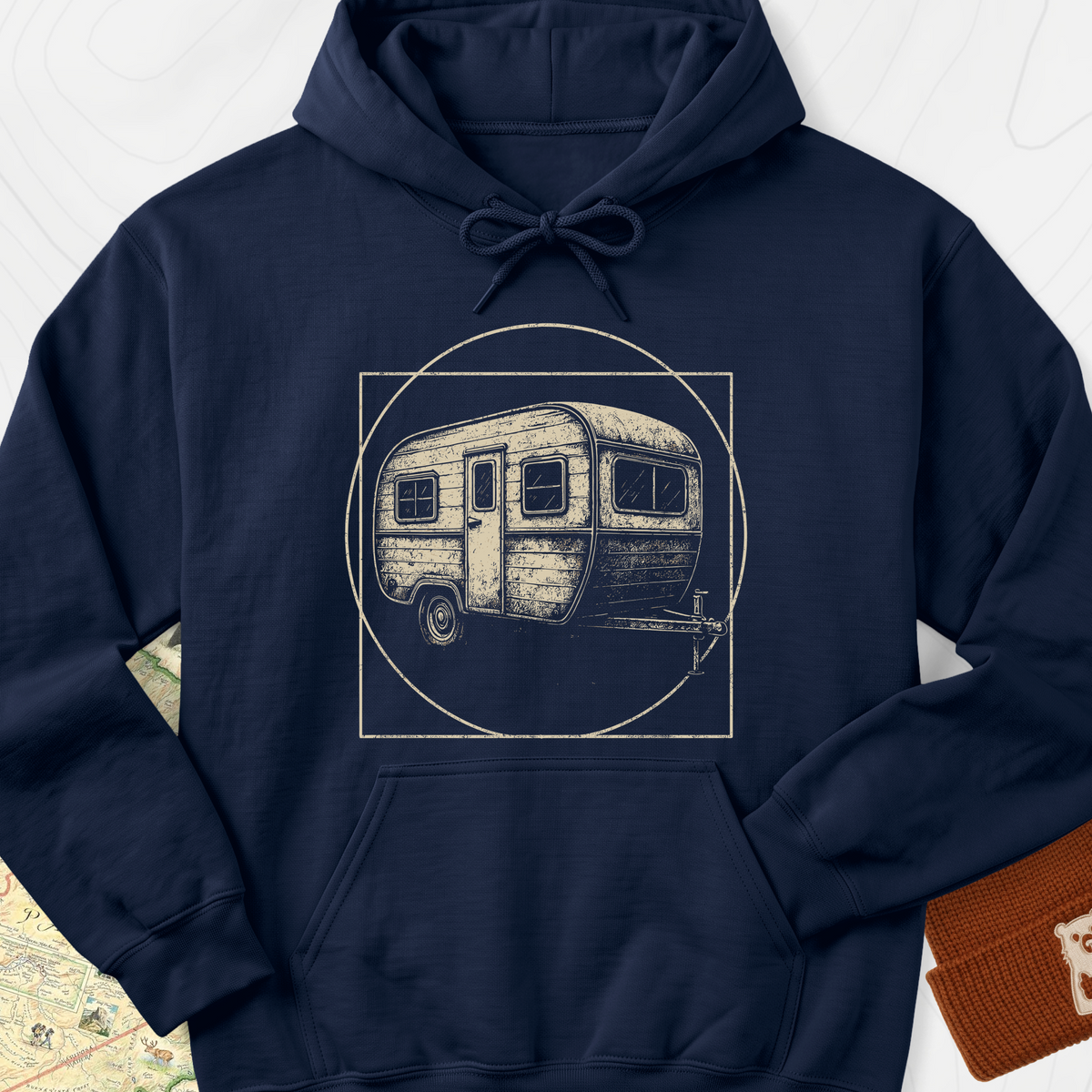 Vintage Camper Sketch Hoodie - Navy