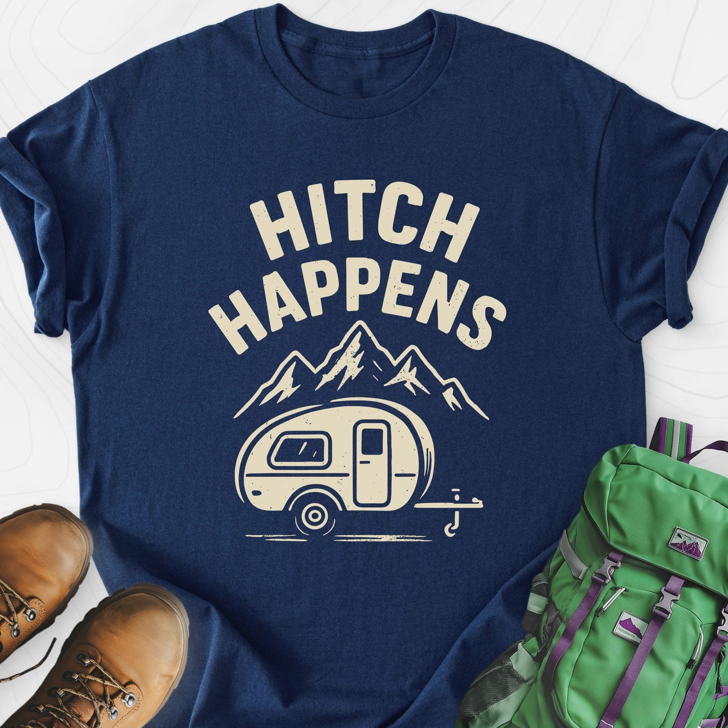 Hitch Happens Navy front print lightweight T-shirt