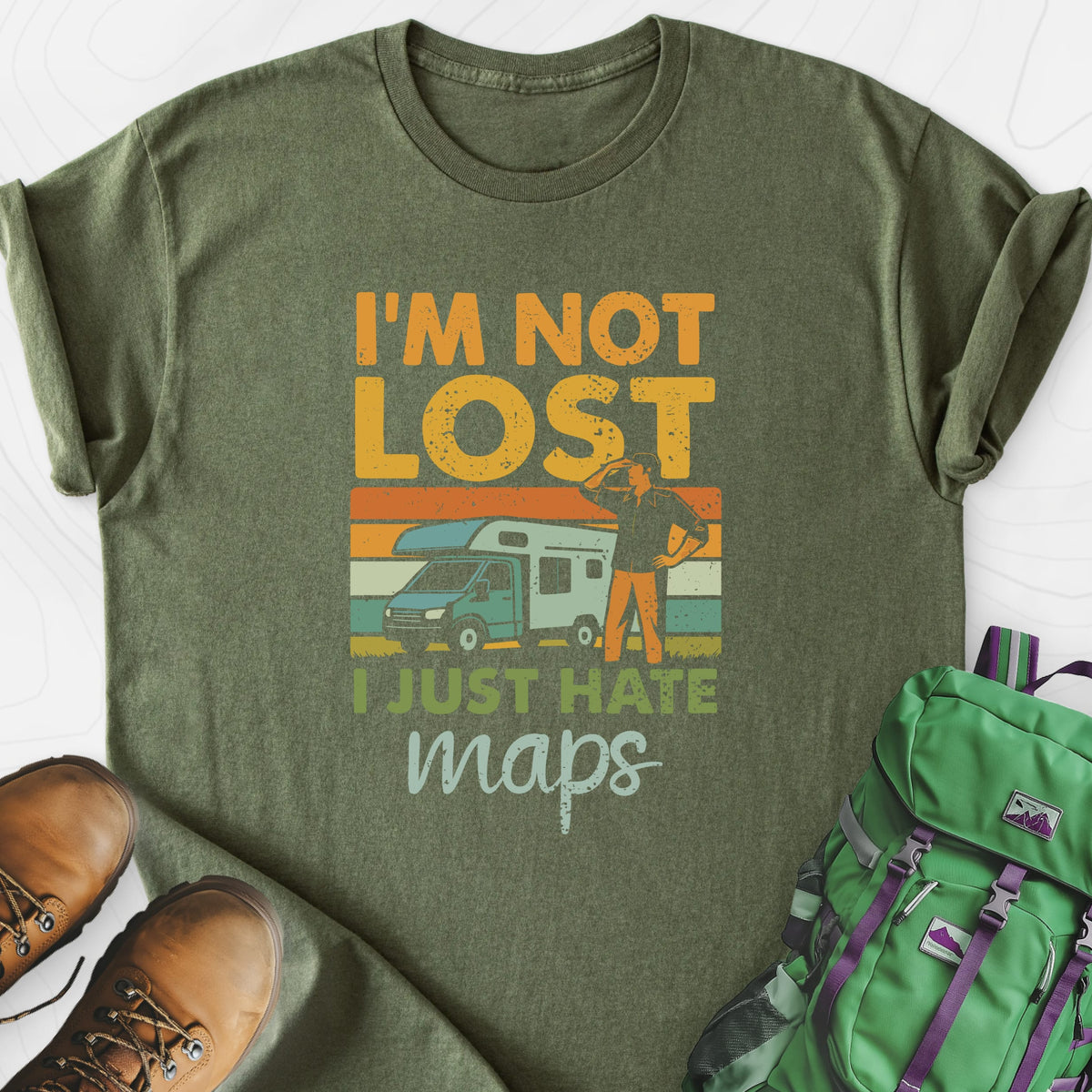 I’m Not Lost Military Green front print lightweight T-shirt
