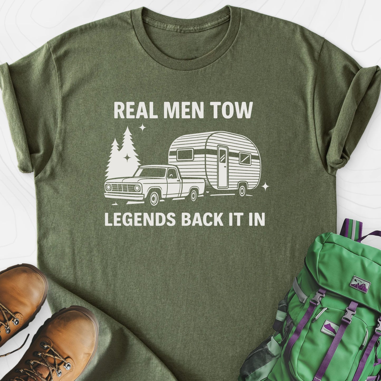Real Men Tow Military Green front print lightweight T-shirt