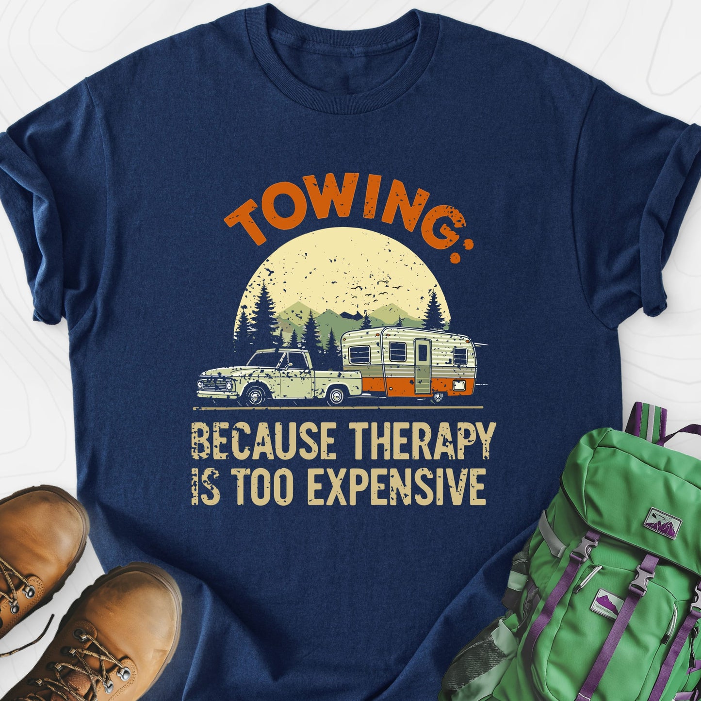 Therapy is Too Expensive Navy front print lightweight T-shirt