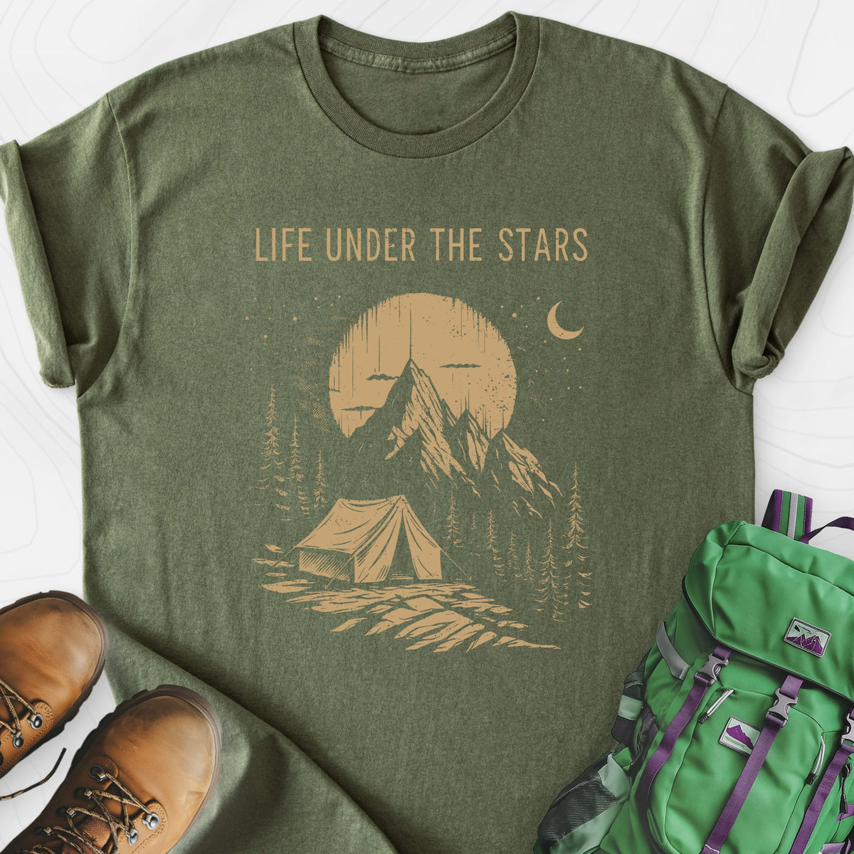 Life Under the Stars Military Green front print lightweight T-shirt