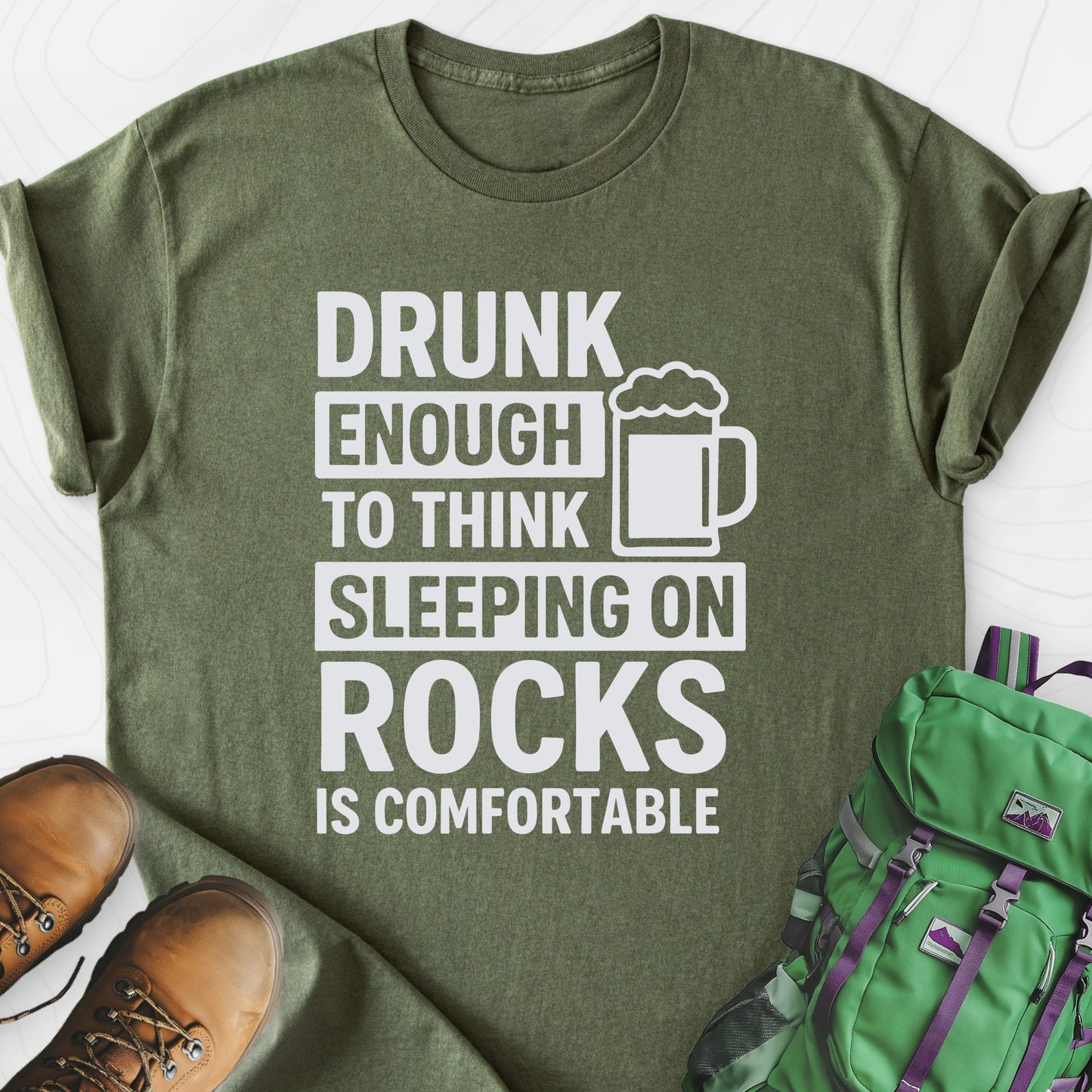 Drunk Enough Military Green front print lightweight T-shirt
