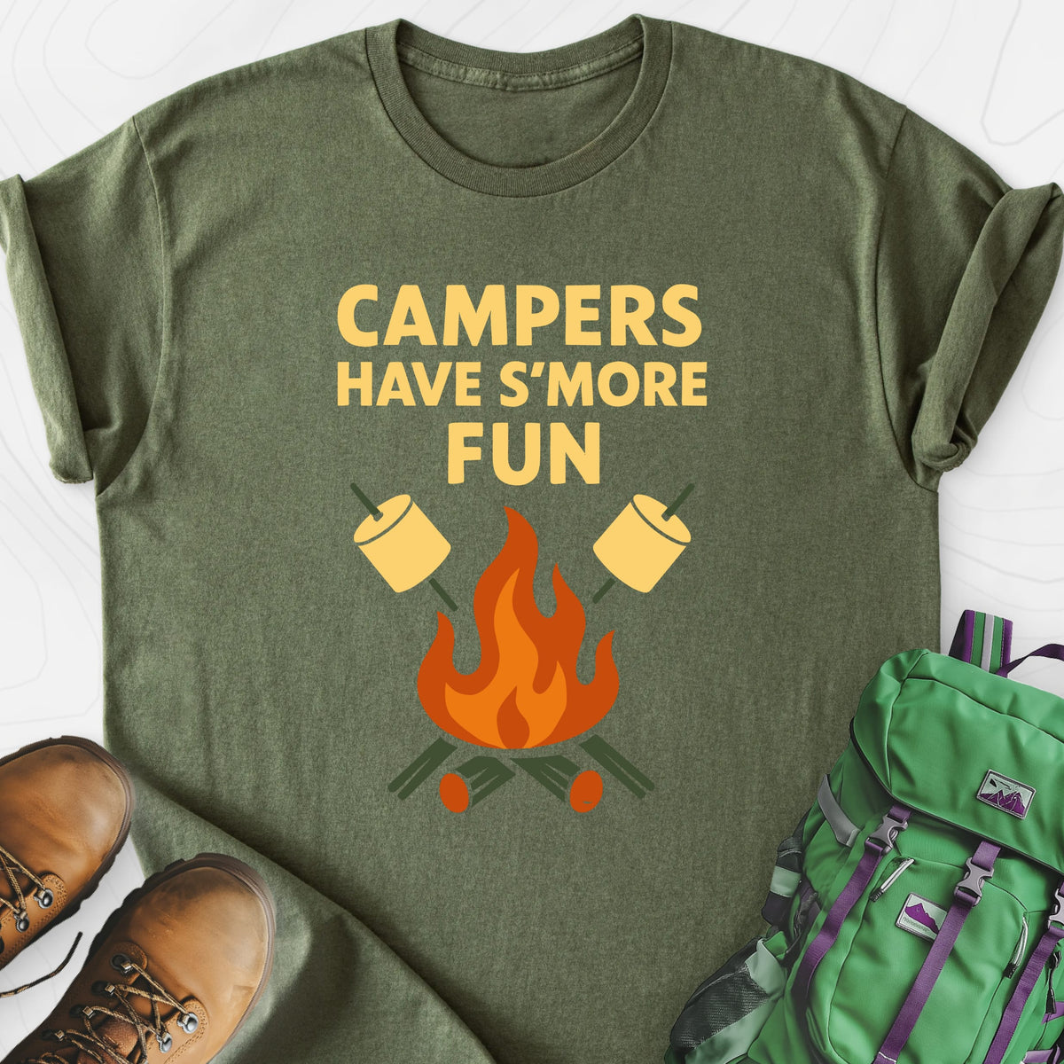 S’more Fun Military Green front print lightweight T-shirt