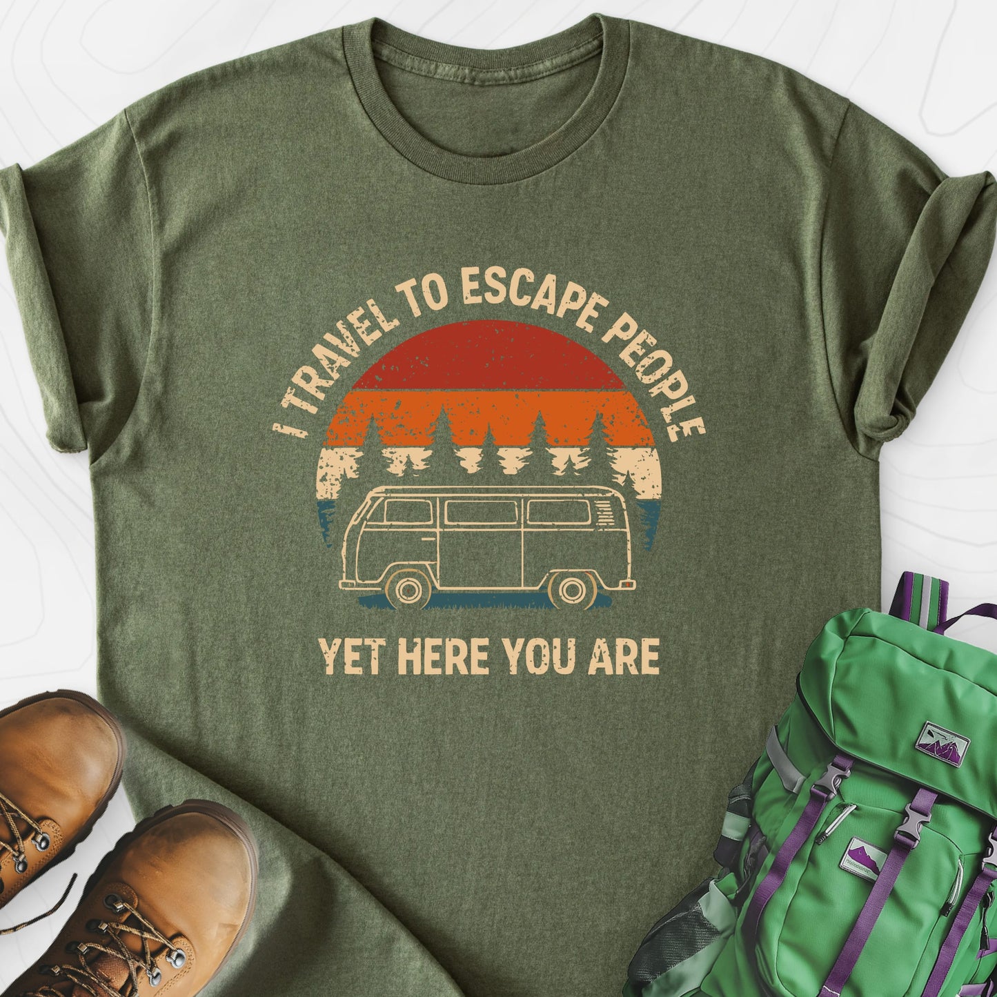Escape People Military Green front print lightweight T-shirt