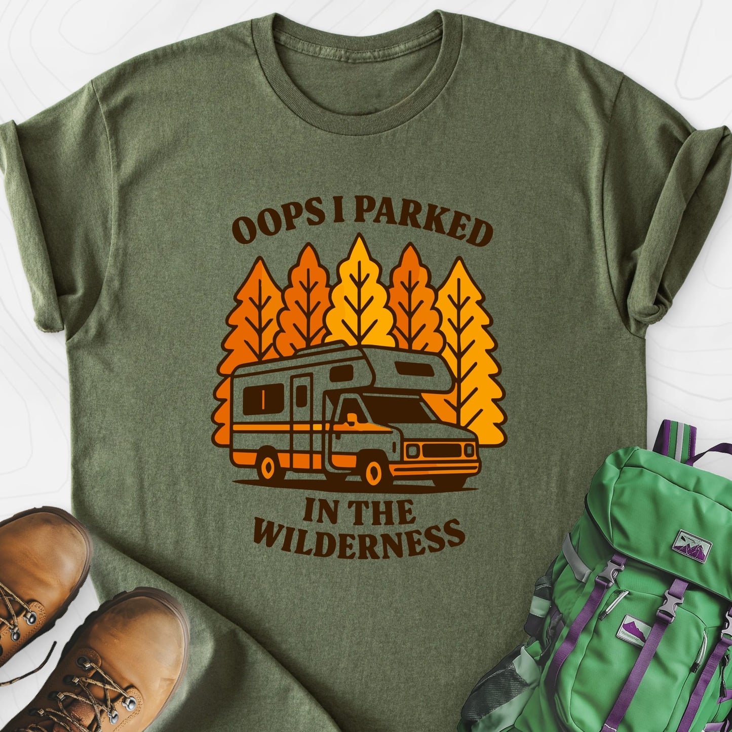 Parked in the Wilderness Military Green front print lightweight T-shirt