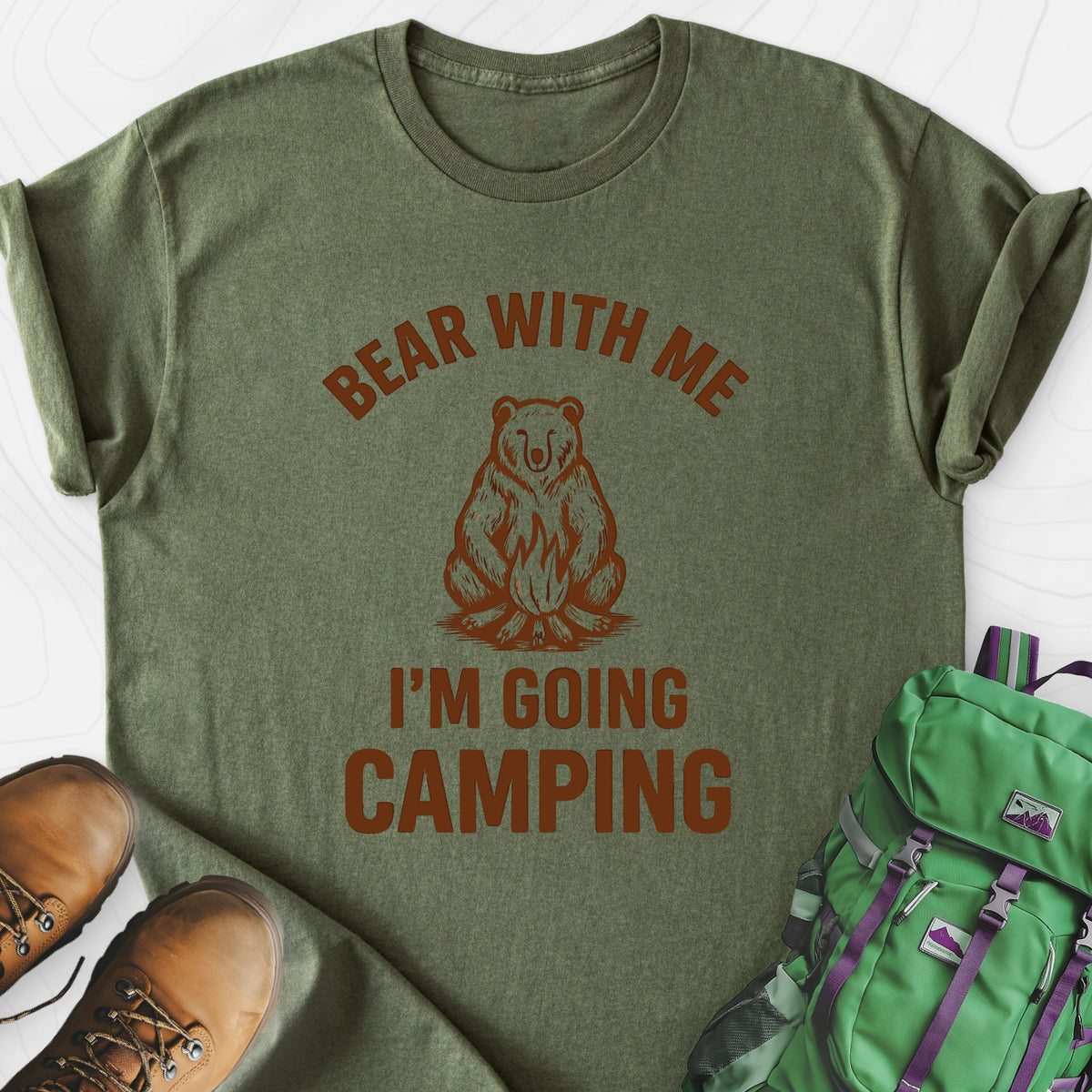 Bear With Me Military Green front print lightweight T-shirt